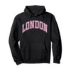 London England UK Varsity Style Pink Text Pullover Hoodie