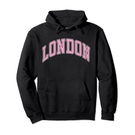 London England UK Varsity Style Pink Text Pullover Hoodie
