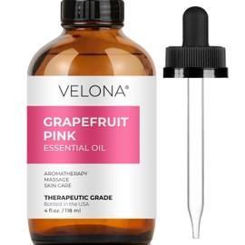 Grapefruit Pink Essential Oil by Velona - 4 Fl Oz | Therapeutic Grade 100% Pure and Natural | for Aromatherapy Diffuser, Massage, Skincare, Haircare, Soapmaking | Undiluted in Glass Bottle