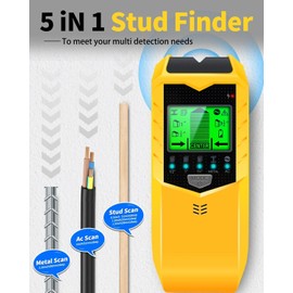 Stud Finder Sensor, 5 in 1 Stud Finder Wall Scanner Detector Portable Electronic Detector with LED Display and Audio Alarm Handheld Stud Detector for Wood AC Wire Metal