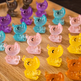 jrootouh 70 Pcs Luminous Mini Resin Rhino Tiny Cow Miniature Pig Figures Glow in The Dark for DIY Garden Dollhouse Wildlife Accessories Micro Landscape Aquarium Party Decor
