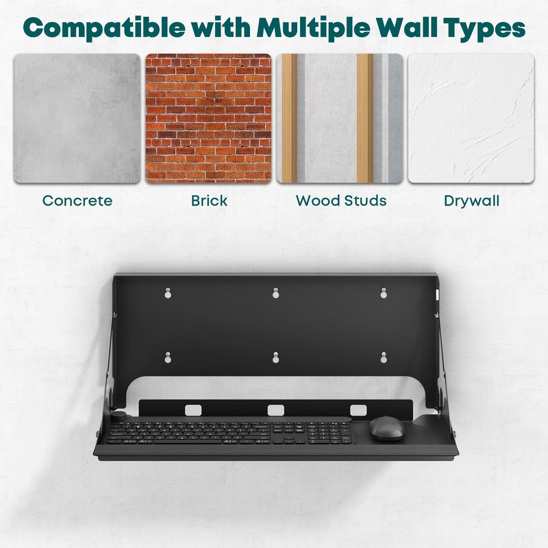 Flip Down Wall Mount Keyboard Tray, 24 Inch Keyboard Holder