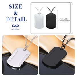 INFINIONLY Fashion Mens Boys Stainless Steel Dog Tag Necklaces Pendants Creative Silver and Black Army Tag Pendants with Chain for Teenagers, Set of 2 Pieces