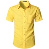 ZEROYAA Men's Fitted Cotton Linen Casual Short Sleeve Button Up
