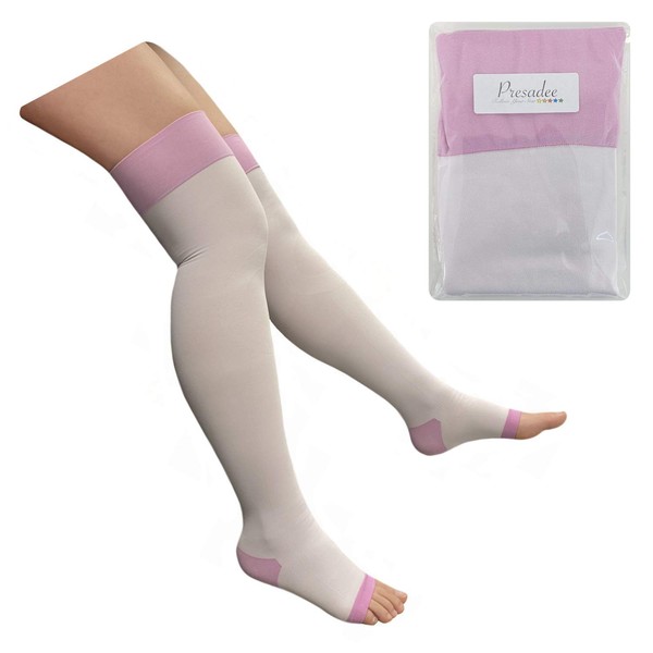 Presadee Women's Thigh 8-15 mmHg Mild Compression Wide Open Leg Purple Stocking (2X-Large)