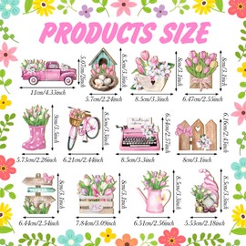 Wenqik 36 Pcs Spring Decor Flower Tulip Wooden Ornaments for Tree Spring Hanging Tree Ornaments Hanging Wood Cutout Colorful Decor for Home Floral Party