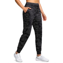 Soothfeel Women's Fleece Lined Joggers Water Resistant High Waisted Sweatpants Winter Warm Thermal Running Hiking Pant Pocket （Grey camo XXL）