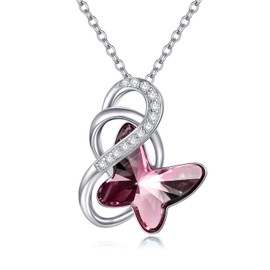 AOBOCO Sterling Silver Butterfly Necklace Women's Butterfly Jewellery Gifts for Women Girls Mum Girlfriend, Crystal, Crystal