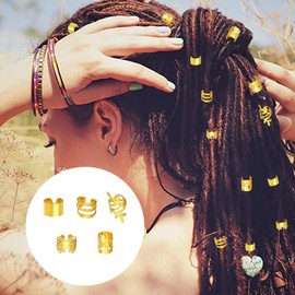 EUZUXU Pack of 50 Gold Hair Accessories for Braids, Dreadlocks Jewellery, Adjustable Metal Cuffs, for Dreadlocks for Men, Women, Girls and Boys, Braids Gold