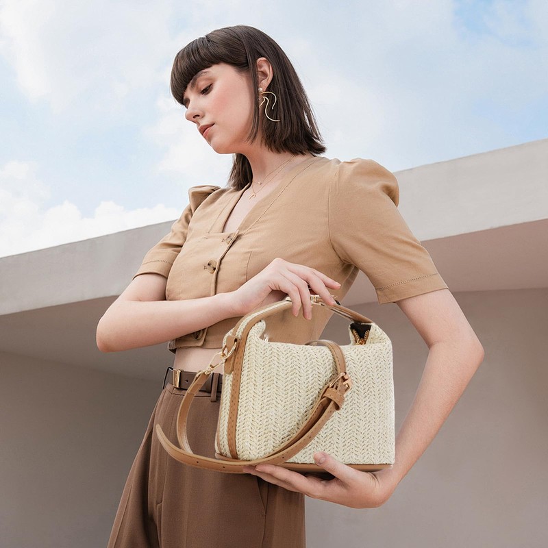 GOKTOW Straw Shoulder Bag for Women Small Raffia Tote Handbag