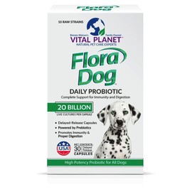 Vital Planet - Flora Dog Capsules High Potency Multi-Strain Probiotic Formula for Dogs - 30 Capsules