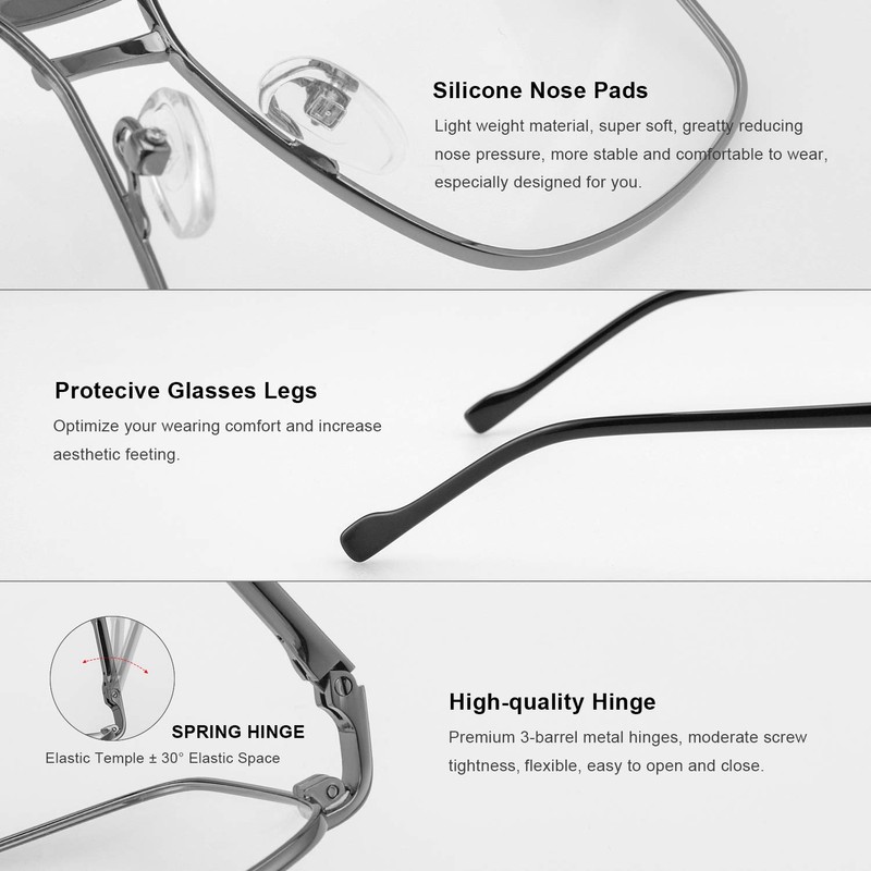 RB.Pilot Reading Glasses for Men Square Double Bridge Blue Light