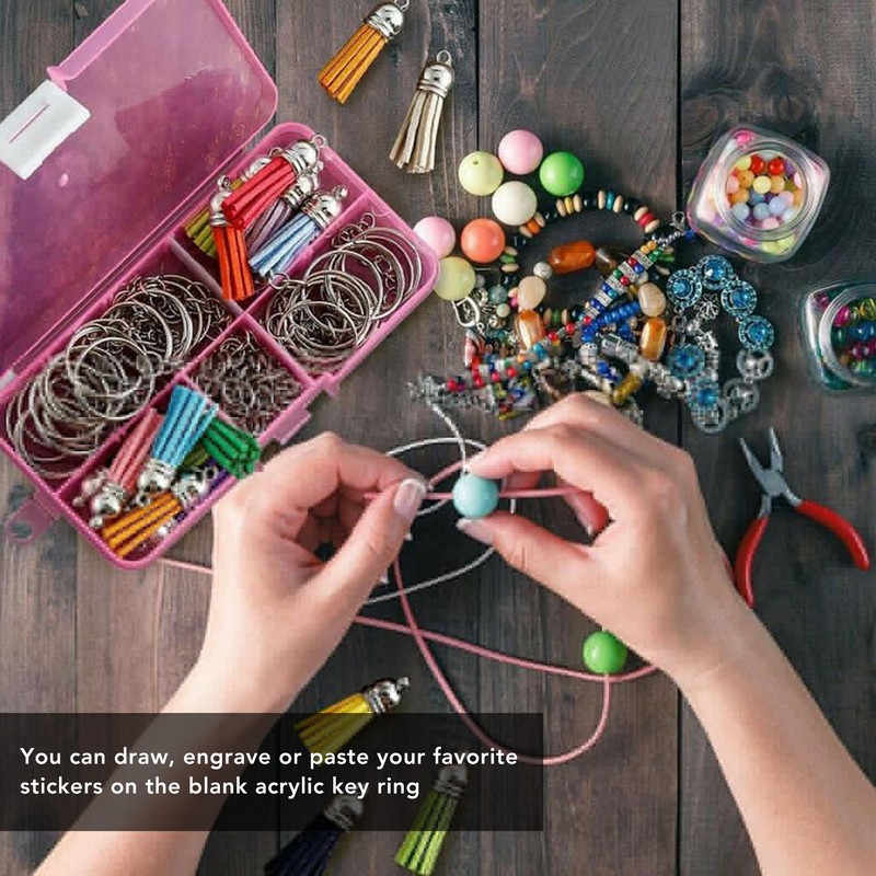 200pcs Acrylic Key Ring Kit 30 Acrylic Blank 30 Key