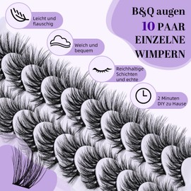 False Eyelashes P10 B&Q 10 Pairs Fake Lashes Wimpern Extensions Cat Eye Fluffy Cluster Lashes Falsche Wimpern Eizelne Wimpern Wispy DIY Lash Extension Natürliche(Fake lashes-P10,10 Pairs)