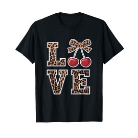 Leopard Print Cherries Coquette Bow Cute Womens Love T-Shirt