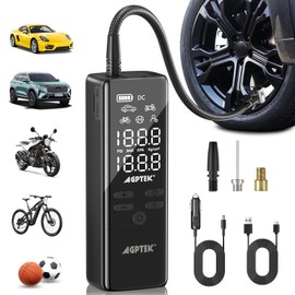 AGPTEK Tire Inflator Portable Air Compressor-150PSI & 7500mAh& 12V DC Tire Pressure Gauge Electric Air Pump,LCD Display with LED Light for Cars, Bikes & Motorcycle Tires, Balls