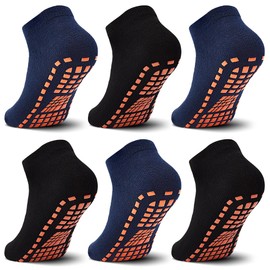 HYCLES Trampoline Socks Children's Non-Slip Socks - Non-Slip Socks Children 6 Pairs Training Socks for Boys Girls 2-13 Years, 03# Black*3+Navy*3