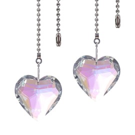 Ceiling Fan Pull Chains AB Coating Crystal Heart Ornaments 20 Inches Chain Pull Chain Connectors Decorative Extension for Ceiling Light Lamp Fan Chain 2 Pack