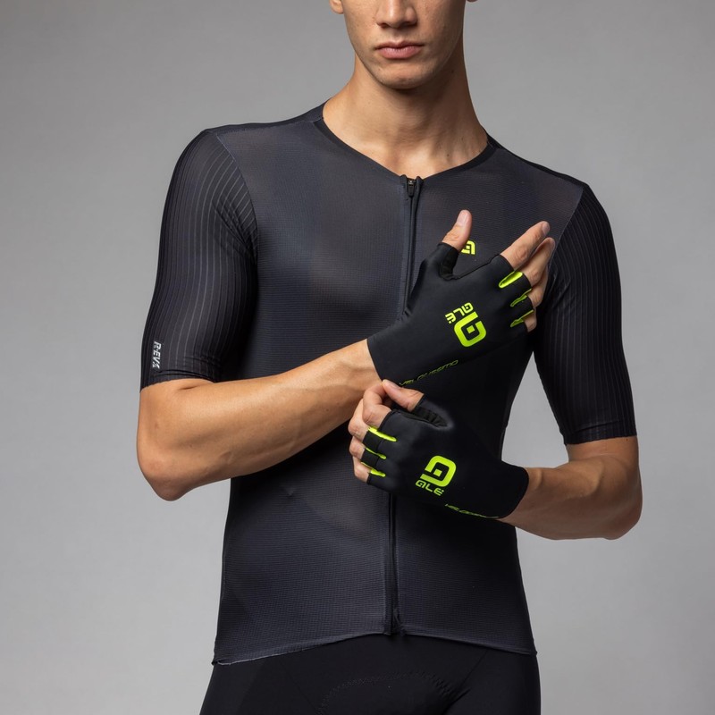 Alé Cycling Unisex Velocissimo Crono Summer Gloves, Black/Fluo Yellow, XXL
