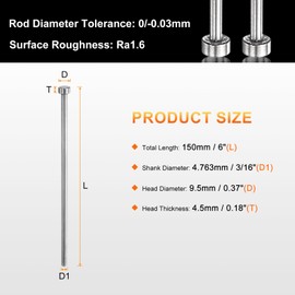 HARFINGTON 2pcs Straight Ejector Pins 3/16" Dia 150mm (6") Long SKD61 Round Tip Punches Steel Ejector Pin Punch for Die Manufacturing Mechanical Maintenance