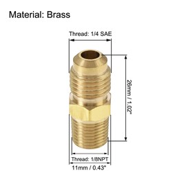 TA-VIGOR 2Pcs Hex Nipple Brass Pipe Fitting, 1/4 SAE Flare Male to 1/8 NPT Female Thread, Tubing Adapter Hose Connector for Air Conditioner Refrigeration