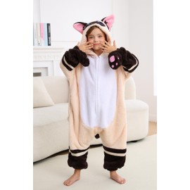 CuteOn - Pijama de gato siamés para niños y niñas, disfraz de Halloween, Navidad, unisex, ropa de dormir para 4-12 años, Gatos siameses, 9-10 Años