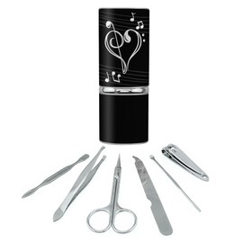 Treble Bass Clef Heart Music Black Stainless Steel Manicure Pedicure Grooming Beauty Care Travel Kit