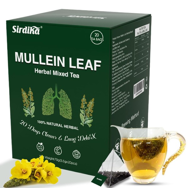 Mullein Tea Bags for Lungs - 20 Teabags (2.47oz/70g), 100%