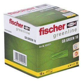 fischer GB GREEN 10 - Aerated Concrete Dowels Made of Min. 50% Renewable Raw Materials for Attaching Mailbox Systems, Electrical Installations in Aerated Concrete - Pack of 18 - Item No. 524871, Green