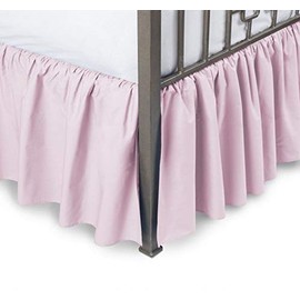 600 Thread Count Pure Cotton Ruffle Bed Skirt - 1 Piece Cotton Queen Size Dust Ruffle with Split Corner Bed Skirt 12" Drop Length - Three Side Coverage ​- Pink