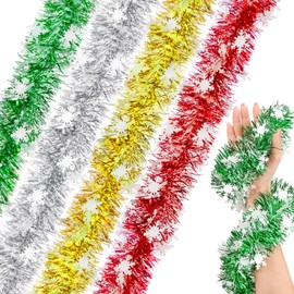 MELLIEX 8M / 26Ft Christmas Tinsel, 4 Pieces Shiny Chunky Metallic Garland Hanging Decoration for Christmas Tree Wreath Wedding Party Supplies