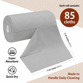 H4N Microfiber Cleaning Cloth Roll, 85 Pack Tear Away Towels, Lint Free, Absorbent, Streak Free, Non-Abrasive, Reusable and Washable Dish Rags for Car and Household Supplies, 11.81x11.81 Inches (Gray)