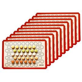 Macaron Silicone Baking Mats - Set of 10 - Full Size - 16.5 x 24, Non-Stick Macaron Mat for Perfect Baking - Dishwasher & Oven Safe, Ideal for Macarons, Cookies, Bread, Red Border