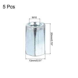 sourcing map M10x1.5mm Coupling Nuts, 5 Pcs Carbon Steel Galvanized Hex Rod Coupling Nuts Threaded Rod Connectors 20mm, for Industrial Construction Fasteners, White
