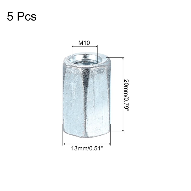 sourcing map M10x1.5mm Coupling Nuts, 5 Pcs Carbon Steel Galvanized