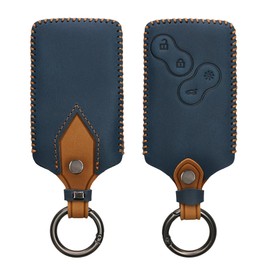 kwmobile Key Cover Compatible with Renault 4 Button Car Key (only Keyless Go) - Faux Leather Car Key Fob Protector - Navy Blue/Light Brown