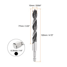 sourcing map Brad Point Drill Bit 10mm (25/64") Dia Bearing Steel 1/4" Hex Shank Wood Drill Bits 3.03" Working Length Spiral Twist Drilling Tool for Woodworking Softwood Plywood Plastic