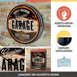 Nostalgic-Art Retro Wanduhr, Ø 31 cm, Harley-Davidson – Garage – Geschenk-Idee für Biker, Original Lizenzprodukt (OLP), Große Küchenuhr, Vintage Design