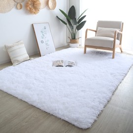 CAIYUECS Shag Area Rug,Indoor Ultra Soft Fluffy Plush Rugs for Bedroom Living Room, Non-Skid Modern Nursery Faux Fur Rugs for Kids Room Home Decor (6x9 Feet, White)
