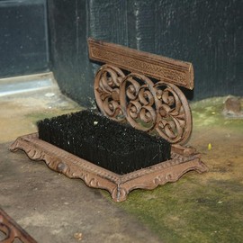 Cast Iron Scrollwork Boot Scrapers with Brushes, Set of 2