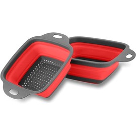 Collapsible Colander, 2 Pcs Red Silicone Kitchen Strainer for Draining Pasta, Vegetable and Fruit with Extendable Handles & Dishwasher-Safe by Polerce
