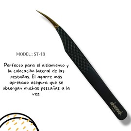 Pinzas para extensión de pestañas para aplicación de pestañas, herramienta profesional de aplicación de pestañas curvadas y rectas para extensiones de pestañas , ergonomicas, calibradas para pestañas. (ST-18, Black)