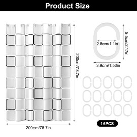 Badewanne Vorhang 200 X 200 cm, Waschbar PEVA Duschvorhang Weiss, Anti-Bakteriell Bathroom Curtains mit 16 Duschvorhangringen, Anti-Schimmel Wasserdichter Dusch Vorhang, für Dusche und Badewanne