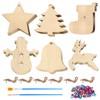 AYNKH 60pcs Christmas Wooden Ornaments Set with Twine Bells Brushes,