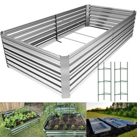 ZBPRESS 8×4×2 FT Galvanized Raised Garden Bed with 2Pcs Tomato Cage,Large Metal Raised Garden Bed Outdoor,Garden Metal Raised Planter Box for Gardening,Flowers, Herbs, Fruits