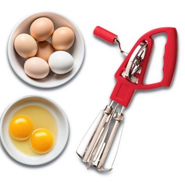 Rotary Egg Beater Manual Hand Crank Mixer - Stainless Steel Hand Mixer with Double Rotating Heads for Easy Beating, Blending, and Whipping - Dishwasher Safe Kitchen Gadgets by Kings County Tools (Red)