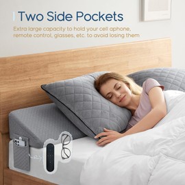 Queen Size（60"x10"x6"） Bed Wedge Pillow for Headboard - Upgraded Bed Gap Filler Queen Between Mattress and Headboard - Triangle Pillow - Grey