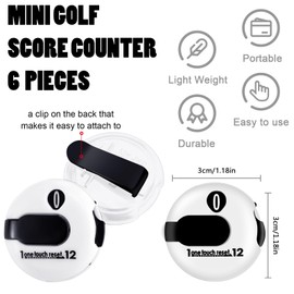 Frienda 6 Pieces Golf Score Counter Mini Golf Stroke Counter Simple Attachment Scorekeeper Up to 12 Shots Score with One Touch Reset Clip, 6 Pieces (White)