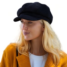 Comhats Winter Newsboy Hat for Women Satin Lined Wool Beret Caps Fashion Warm Brim Cute Visor Ladies Cabbie Pageboy Paperboy Fall Baker Black Medium