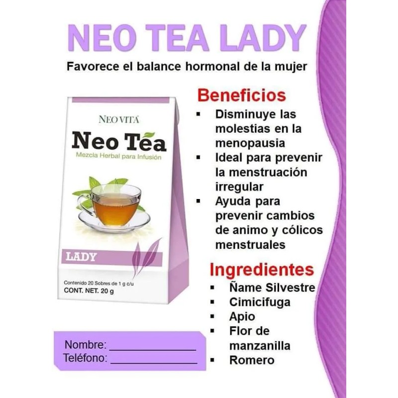 Paquete De 2 Neo Tea Lady (20 Sobres C/paquete)